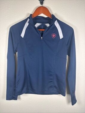 Ariat Sunstopper Youth Long Sleeve Quarter Zip Navy L/12 Equestrian